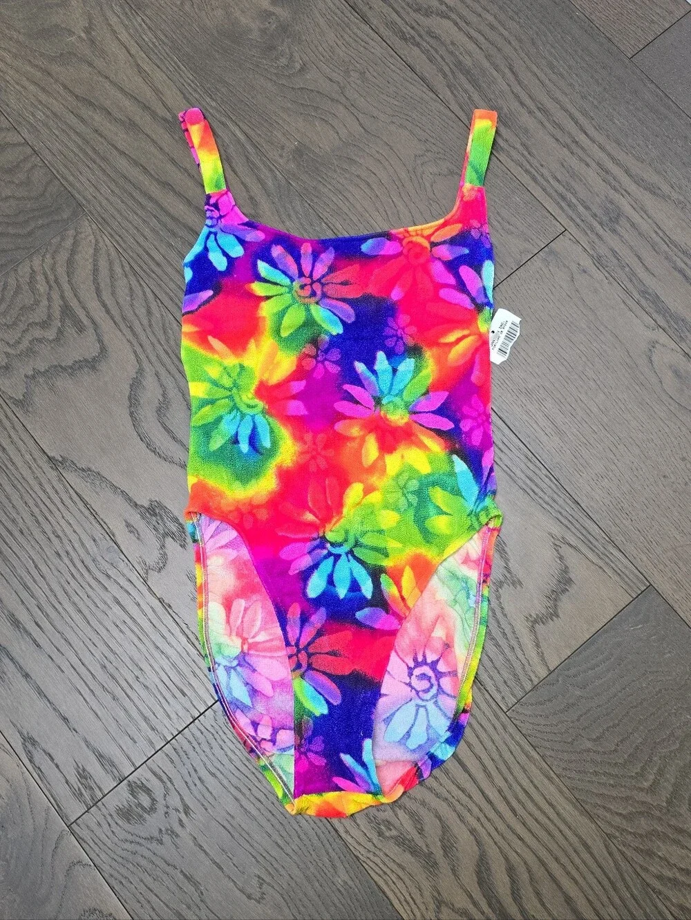 🆕️ Vintage Electric Beach by Jantzen Neon Floral High Cut One Piece Swimsuit